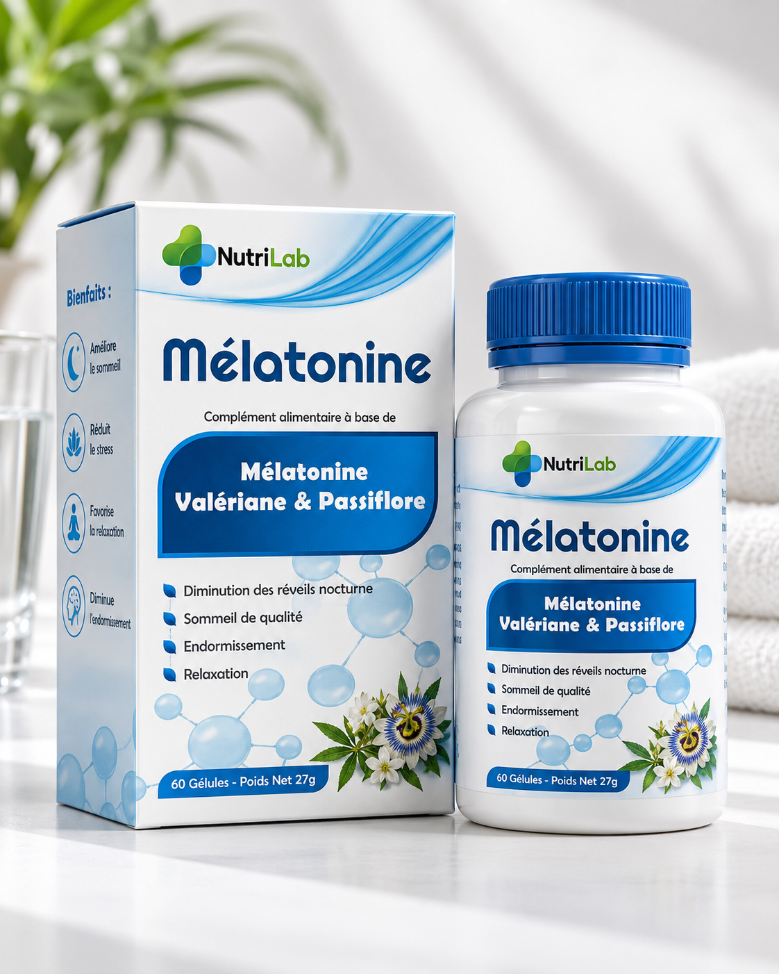 Mélatonine – Valériane & Passiflore | Sommeil & Relaxation | NutriLab